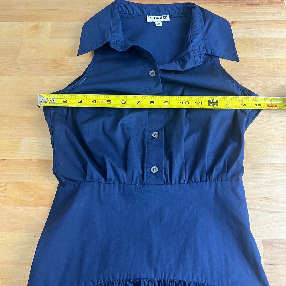 STAUD Romy Dress Navy Blue Sleeveless Cotton Poplin Drop Waist Maxi Size 00 - Picture 8 of 10